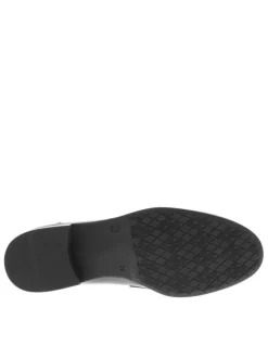 Mocassins en cuir noirs vernis avec semelle à talon plat et strass