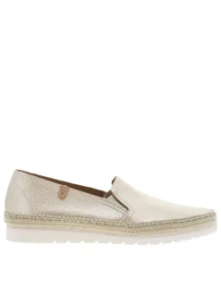 Mocassins en cuir platine aspect métallisé avec soufflets élastiqués