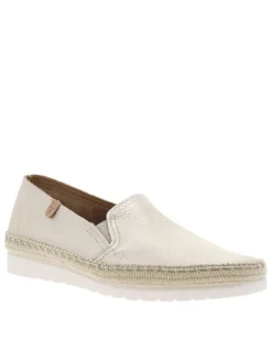 Mocassins en cuir platine aspect métallisé avec soufflets élastiqués