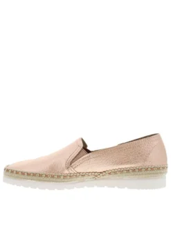 Mocassins en cuir rose avec soufflets élastiqués et aspect métallisé