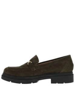 Mocassins en cuir suède kaki à semelle plateau à talon décroché bas