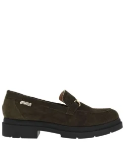 Mocassins en cuir suède kaki à semelle plateau à talon décroché bas