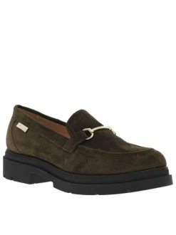 Mocassins en cuir suède kaki à semelle plateau à talon décroché bas
