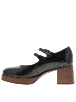 Mocassins en cuir vernis noir avec semelle à talon décroché moyen et brides