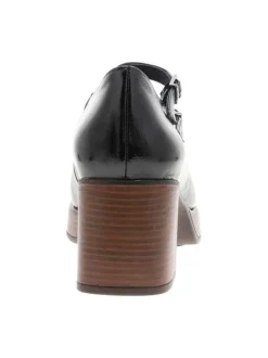 Mocassins en cuir vernis noir avec semelle à talon décroché moyen et brides