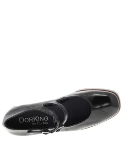 Mocassins en cuir vernis noir avec semelle à talon décroché moyen et brides