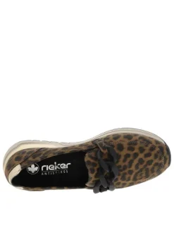 Mocassins léopard avec semelle à talon compensé bas et soufflets élastiqués