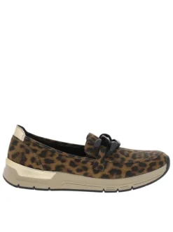 Mocassins léopard avec semelle à talon compensé bas et soufflets élastiqués