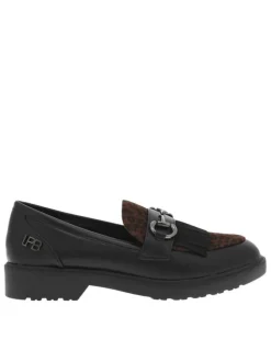 Mocassins noir avec imprimé léopard à talon décroché bas et à slip-on