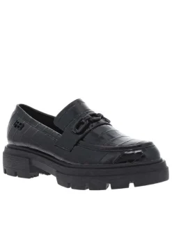 Mocassins noir effet crocodile à talon décroché bas et à slip-on
