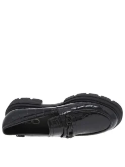 Mocassins noir effet crocodile à talon décroché bas et à slip-on