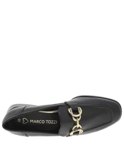 Mocassins noirs en simili cuir avec une boucle décorative et un talon plat
