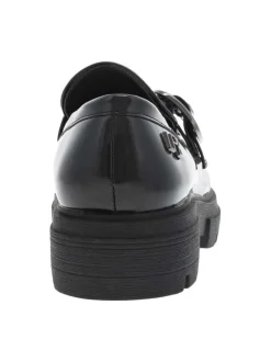 Mocassins noirs à talon décroché bas avec une boucle à ardillon