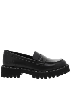 Mocassins noirs à talon décroché bas et à slip-on avec une semelle crantée