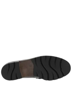 Mocassins noirs vernis à semelle plate avec un bijou à l'avant