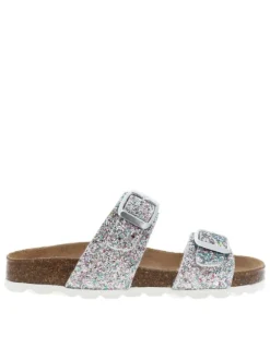 Mules argentées avec 2 boucles à ardillon et des sequins multicolores