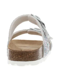 Mules argentées avec 2 boucles à ardillon et des sequins multicolores