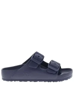 Mules bleu marine avec un talon plat et deux boucle à ardillon