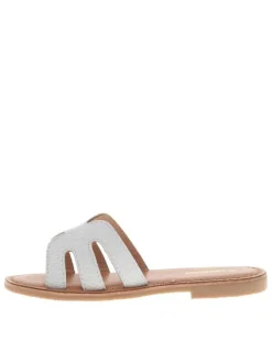 Mules en cuir blanc à semelles plates effet écaillé all-over