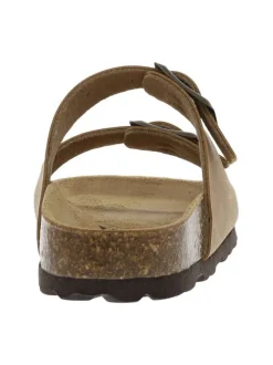 Mules marron avec 2 brides ajustables sur le cou-de-pied et boucles métalliques