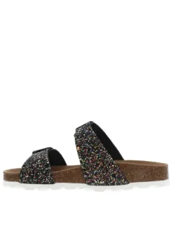 Mules noires avec sequins multicolores et 2 boucles à ardillon