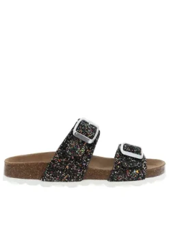 Mules noires avec sequins multicolores et 2 boucles à ardillon