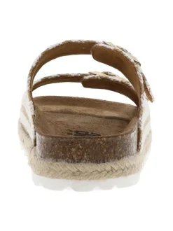 Mules beiges et blanches avec deux boucles à ardillon dorées