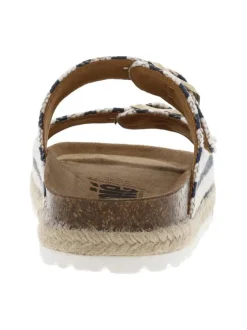 Mules bleues et blanches avec deux boucles à ardillon dorées