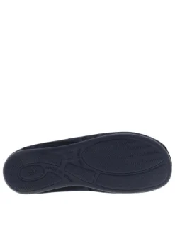 Mules bleues marine avec un talon plat et imprimé à carreaux