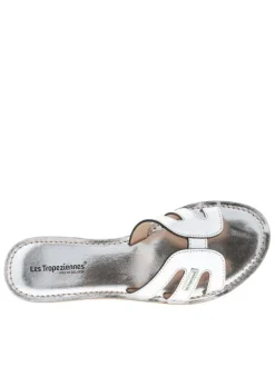 Mules Damia en cuir argentées avec un talon plat et logo métallique