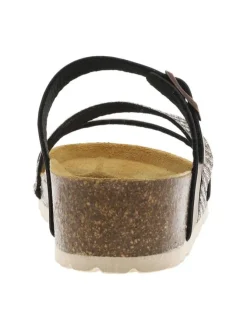 Mules en cuir bronze à talon compensé avec une boucle à ardillon