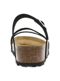 Mules en cuir marine à talon compensé avec une boucle à ardillon