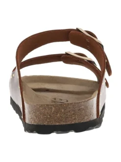 Mules en cuir marron avec boucles à ardillon et clous dorés Made in France