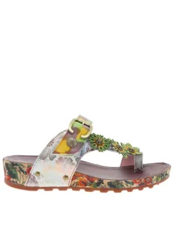 Mules en cuir multicolores à semelle plate avec une bande auto-agrippante