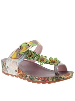 Mules en cuir multicolores à semelle plate avec une bande auto-agrippante