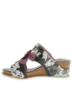 Mules en cuir multicolores à semelle plate et à bandes auto-agrippantes