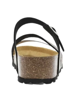 Mules en cuir multicolores à talon compensé avec une boucle à ardillon