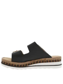 Mules en cuir noires avec deux sangles larges et à talon compensé