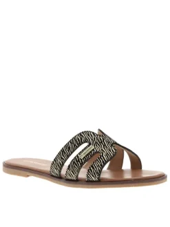 Mules en cuir noires à semelle plate avec un effet zébré doré à l'avant