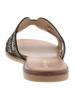 Mules en cuir noires à semelle plate avec un effet zébré doré à l'avant