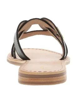 Mules en cuir noires à talon plat avec un aspect tacheté sur les brides avants