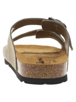 Mules en cuir taupe à sangles à boucle à ardillon et à semelle plate