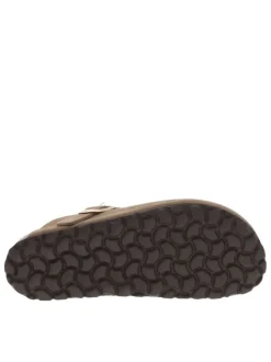 Mules en cuir taupe style sabot avec boucle à ardillon à l'extérieur