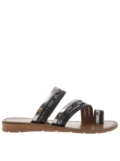 Mules entre doigts Sema noires avec un talon compensé bas et multiples brides