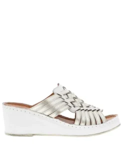 Mules Fanni en cuir blanches et dorées avec un talon semi-compensé