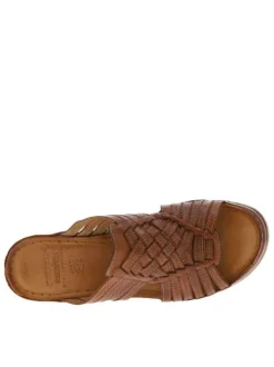 Mules Fanni en cuir marron à talon semi-compensé et brides entremêlées