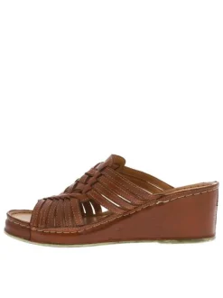 Mules Fanni en cuir marron à talon semi-compensé et brides entremêlées