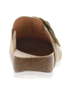Mules fermées en cuir moutarde à fleurs tropicales et bande auto-agrippante