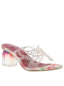 Mules fuchsia à talon décroché moyen avec bijoux et imprimé floral