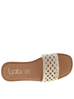 Mules Iolanda dorées avec logo métallique et une bride ajourée